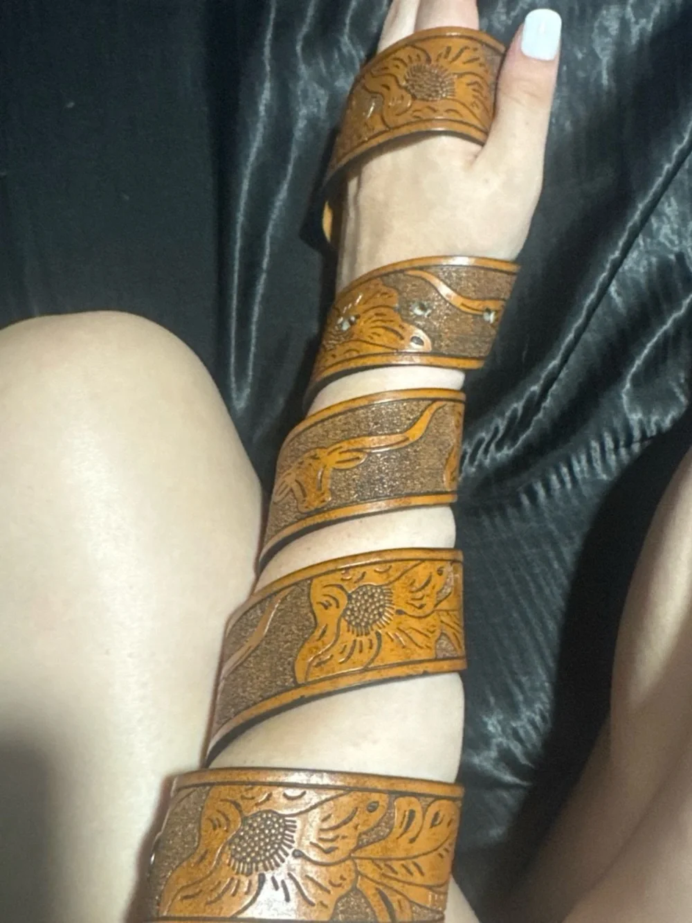 Brown faux Leather Floral Wrap belt  - Women Accessories